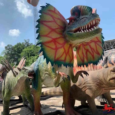 خرید تجهیز پارک موضوعی مجسمه دایناسور انیماترونیک واقعی مدل Dilophosaurus online manufacture